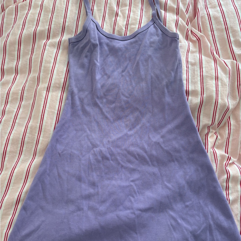 LA Apparel Lilac HEAVY RIB SPAGHETTI MINI DRESS